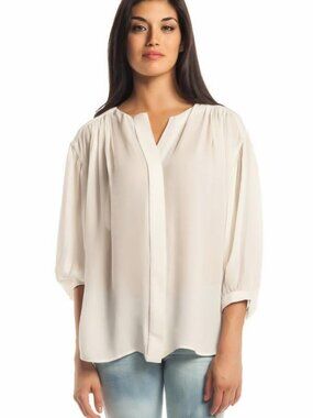 Jeunesse Francoise Blouse Lunar Cream 100% Silk Georgette Long Sleeve Top NWT